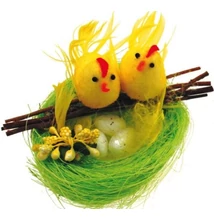 Húsvéti dekoráció, zöld fészek két csibével UTOLSÓ DARAB
