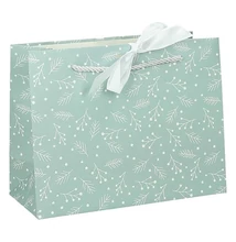 Dísztasak CREATIVE Deluxe Plus L 33x26x12 cm fekvő fagyöngy matt világoszöld sodort füles masnival