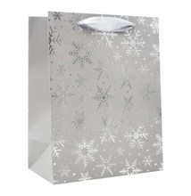 Dísztasak CREATIVE Deluxe Plus M 18x23x10 cm karácsonyi csillagos matt ezüst szalagfüles