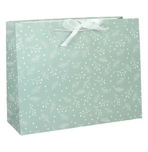 Dísztasak CREATIVE Deluxe Plus XL 45x33x10 cm fekvő fagyöngy matt világoszöld sodort füles masnival