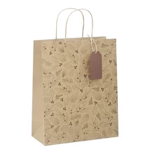 Dísztasak CREATIVE ECO Delucm x Plus M 23cm x 26cm x 12 cm kraft fóliás levél mintás sodort füles