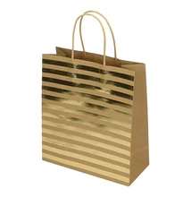 Dísztasak CREATIVE ECO Special Plus M 22x25x10 cm barna fóliás arany csíkos-pöttyös sodort füles