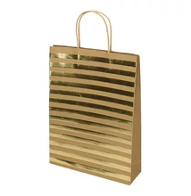 Dísztasak CREATIVE ECO Special Plus L 26x35x8 cm barna fóliás arany csíkos-pöttyös sodort füles