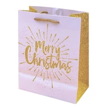 Dísztasak CREATIVE Luxury M 18x23x10 cm karácsonyi arany mintás matt glitteres zsinórfüles