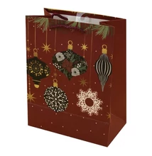 Dísztasak CREATIVE Luxury M 18x23x10 cm karácsonyi piros mintás matt zsinórfüles