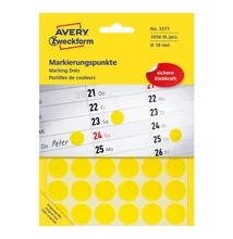 Etikett AVERY 3377 öntapadó jelölőpont sárga 18mm 1056 jelölőpont/csomag