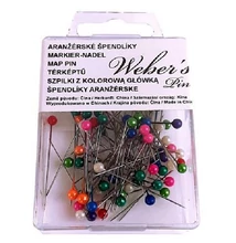 Gombostű WEBER`S műanyag dobozban színes fejjel