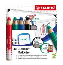 Jelölőceruza készlet STABILO MARKdry fehér táblákhoz és flipchartpapírhoz vastag kerek heggyel  4 darabos B