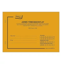 Nyomtatvány jármű tömeg 10 tonna össztömeget megengedett bizonylat  A/5 25x3 sorszámozott