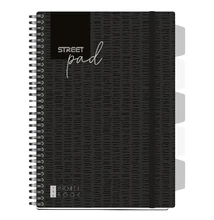 Spirálfüzet vonalas STREET Pad A/4 100 lapos regiszteres fekete