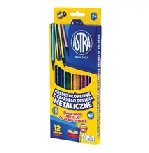 Színes ceruza ASTRA hengeres metál 12 színű ajándék hegyezővel