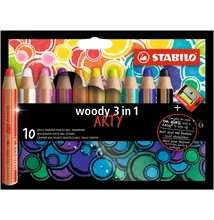 Színes ceruza STABILO Woody 3in1 hengeres vastag 10 darabos+hegyező