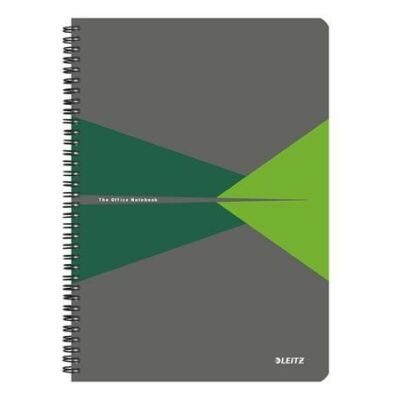 Spirálfüzet LEITZ, A4, vonalas, 90 lap, laminált karton borító, LEITZ "Office", szürke-zöld