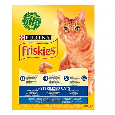 Állateledel száraz PURINA Friskies Sterilcat ivartalanított macskáknak lazaccal és zöldségekkel 300g