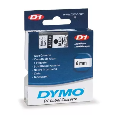 Feliratozó szalag DYMO D1 6mm x 7m átlátszó alapon fekete írásszín