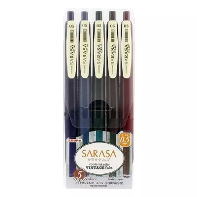 Zseléstoll készlet ZEBRA Sarasa Clip Vintage nyomógombos 0,5 mm 5 db/készlet alap színek
