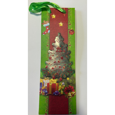 Italtasak karácsonyi, fenyőfás 3D glitteres szalagfüles 11,5 x 35 x 9 cm UTOLSÓ DARABOK