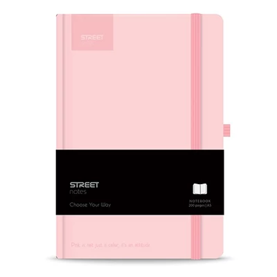Notesz vonalas STREET Casual A/5 96 lapos gumis keményfedelű pasztell rózsaszín