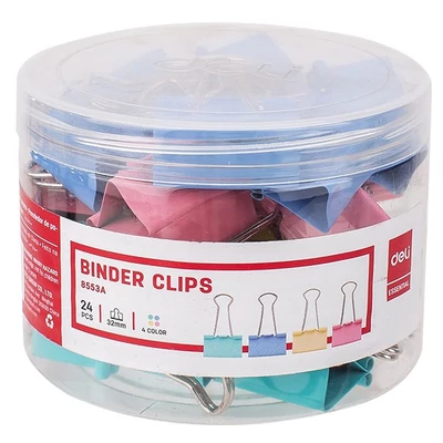 Binder csipesz DELI 32 mm színes 24 darabos