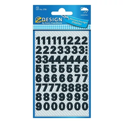 Etikett AVERY 3781 időjárásálló öntapadós számok fekete 2 íves