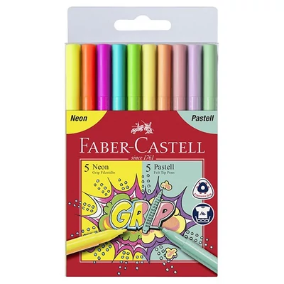 Filctoll FABER-CASTELL Grip neon/pasztell 10 darabos