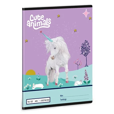 Füzet vonalas ARS UNA A/5 32 lapos 14-32 1. osztályos Cute Animals-Unicorn