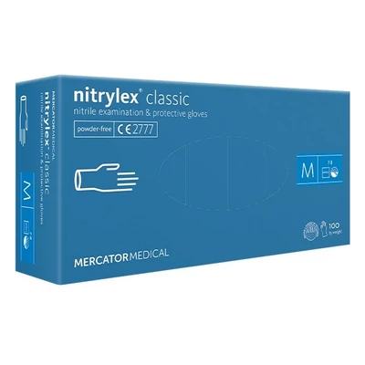 Gumikesztyű egyszer használatos nitril púdermentes kék M 8 100 darabos