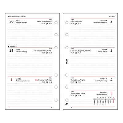 Gyűrűs kalendárium betét SATURNUS M311/F heti fehér lapos 2026.