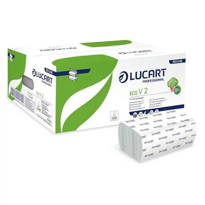 Kéztörlő hajtogatott V LUCART Eco V 2 rétegű fehér 21x21cm 190 lap 20 csomag/karton