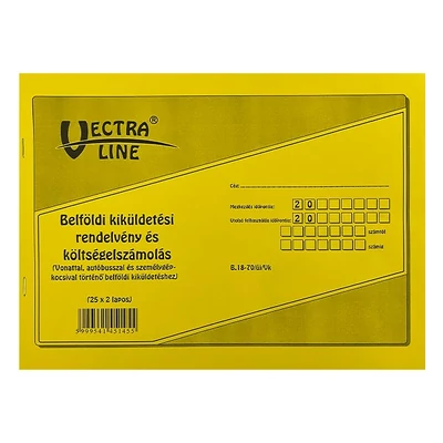 Nyomtatvány belföldi kiküldetési rendelvény és költségelszámolás VECTRALINE fekvő A/4 25x2 példányos