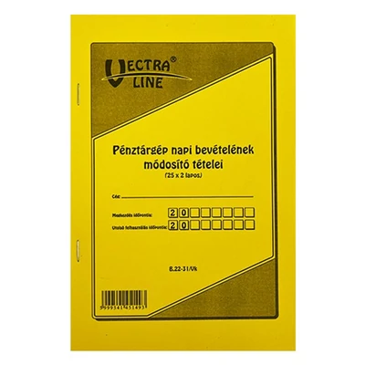 Nyomtatvány pénztárgép napi bevételeinek módosító tételei VECTRALINE A/5 álló 25x2 példányos