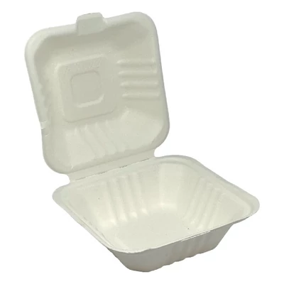 Papírdoboz eldobható hamburgeres KOMP cukornád lebomló 15x15x7cm natúr 125 darabos