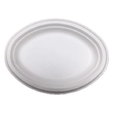 Papírtányér eldobható ovális KOMP cukornád lebomló 25,4x19,05 cm natúr 125 darabos