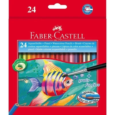 Színes ceruza FABER-CASTELL Aquarell hatszögletű 24 darabos+ecset