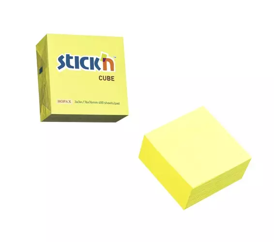 Öntapadó jegyzettömb STICK`N 76x76mm neon sárga 400 lap