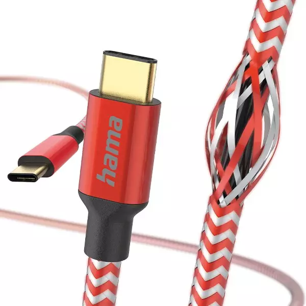 Adatkábel HAMA Reflective USB-C 1,5m piros