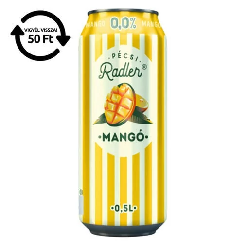 Alkoholmentes sör PÉCSI RADLER mangó 0,0% 500 ml DRS