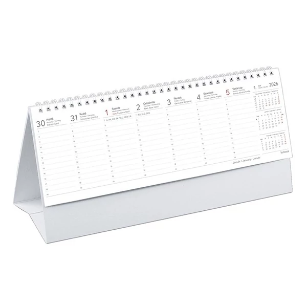 Asztali naptár kép nélküli TOPTIMER T065 álló fehér lapos papír táblás 2026.