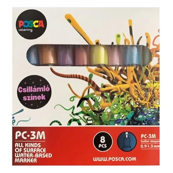 Filctoll UNI Posca PC-3M csillám színek 8 darabos