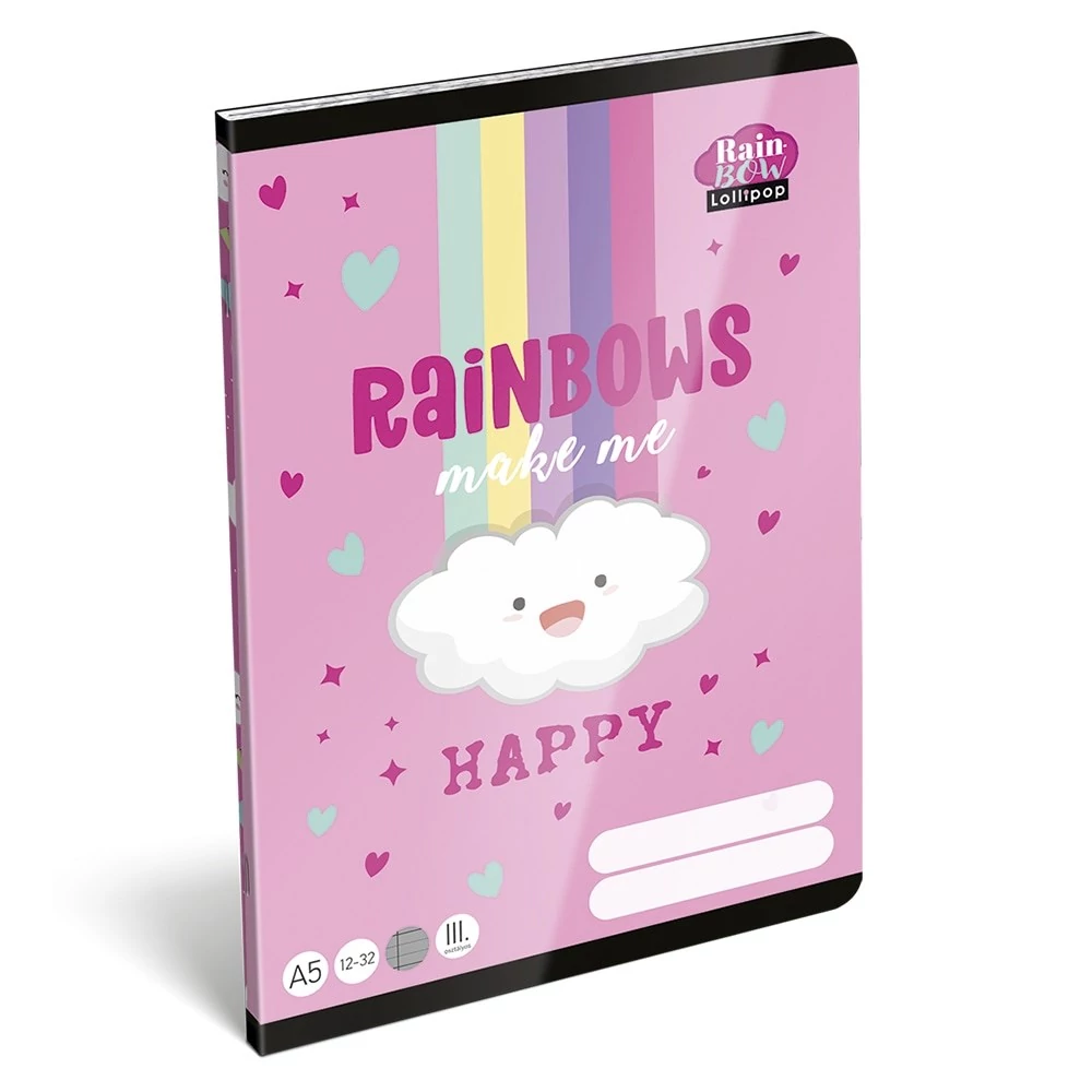 Füzet vonalas LIZZYSULI A/5 32 lapos 12-32 3.osztályos Lollipop Rainbow