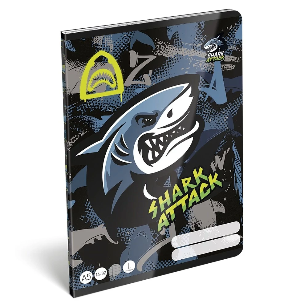 Füzet vonalas LIZZYSULI A/5 32 lapos 14-32 1.osztályos  Shark Attack