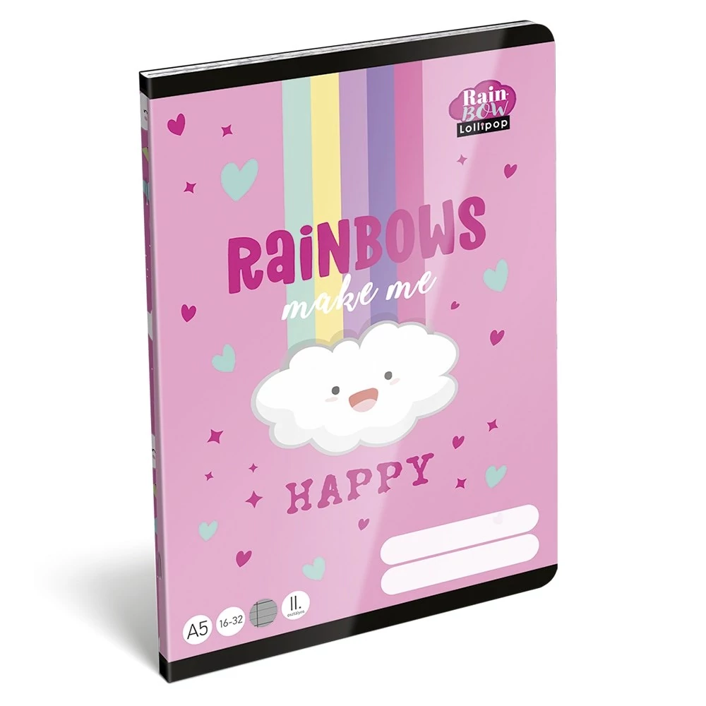 Füzet vonalas LIZZYSULI A/5 32 lapos 16-32 2.osztályos Lollipop Rainbow