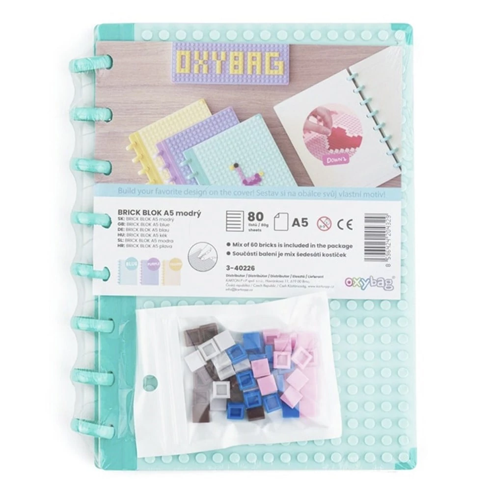 Spirálfüzet vonalas OXY lego design A/5 80 lapos kék