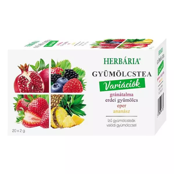 Gyümölcstea HERBÁRIA Mix 2. Gránátalma-Erdei gyümölcs-Eper-Ananász 20 filter/doboz