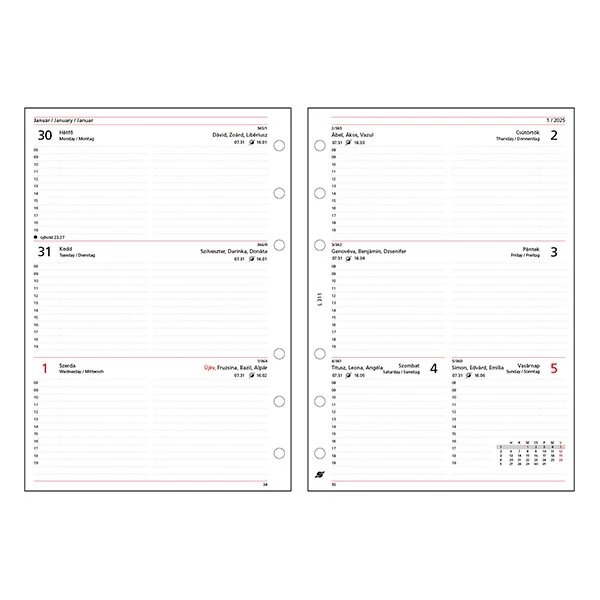 Gyűrűs kalendárium betét SATURNUS L311/F heti fehér lapos 2026.