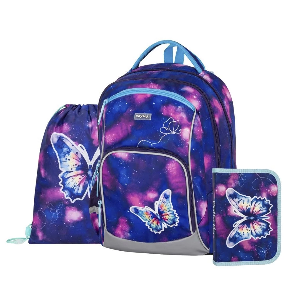 Iskolatáska szett OXY Go 3 részes Butterfly tolltartóval és tornazsákkal