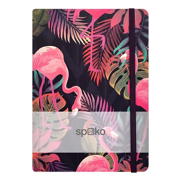 Jegyzetfüzet vonalas SPOKO A/5 96 lapos gumis keményfedeles flamingó
