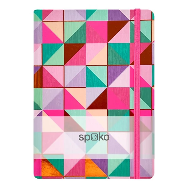 Jegyzetfüzet vonalas SPOKO A/5 96 lapos gumis keményfedeles színes mozaik