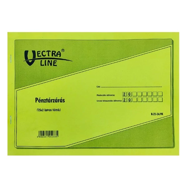 Nyomtatvány pénztárzárás VECTRALINE A/4 25x2 lapos fekvő