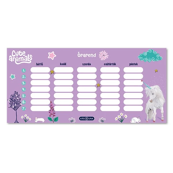 Órarend ARS UNA egylapos kétoldalas Cute Animals-Unicorn